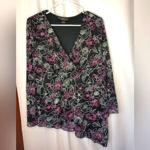 Venezia Womens Babydoll Asymmetric Whimsigoth Top 18/20 Dark Floral Flare Y2K